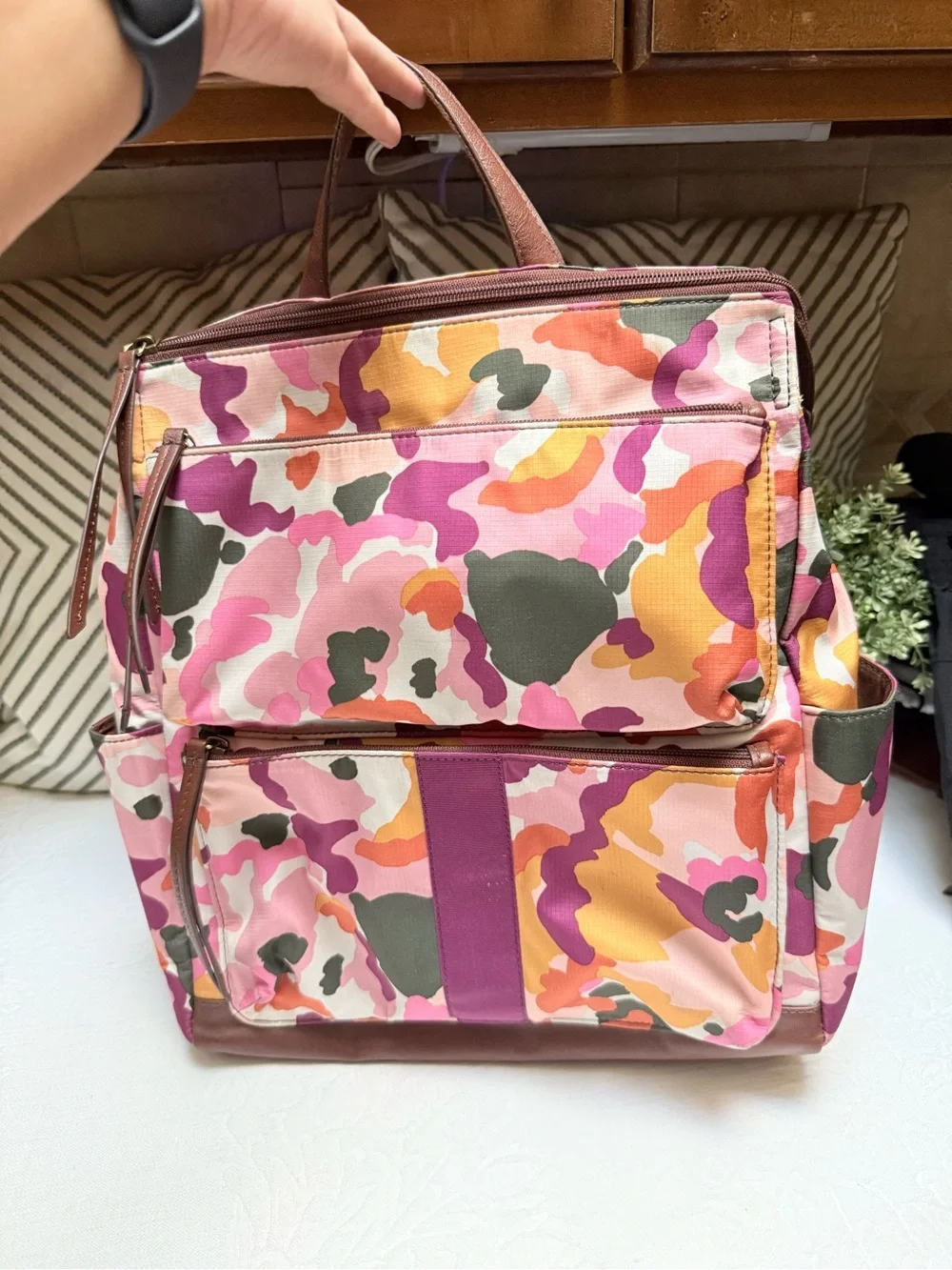 Fossil Pink Orange Multi Camo Backpack/Diaper  Tote